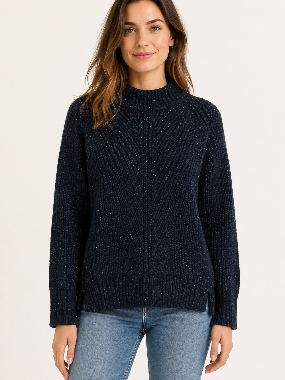 Monk & Lou Mina Speckled Roll Neck Sweater Dark Gray Size Small